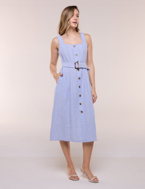 Vestido Midi Camisero Con Cinto CELESTE