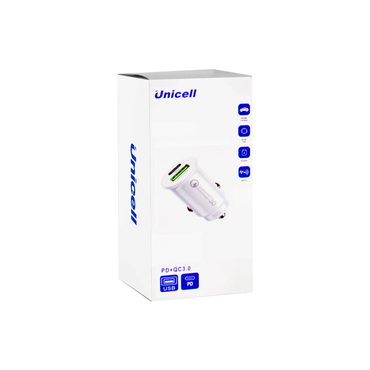 Ficha cargador Unicell para auto USB-A y USB-C 