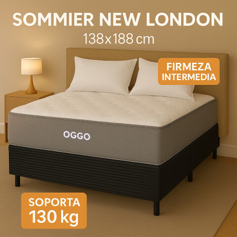 Sommier NEW LONDON - 2 Plazas – Mixto Espuma Resortes Pocket – Firmeza Intermedia – 138x188x38 cm – Soporta 130 kg Sommier NEW LONDON - 2 Plazas – Mixto Espuma Resortes Pocket – Firmeza Intermedia – 138x188x38 cm – Soporta 130 kg