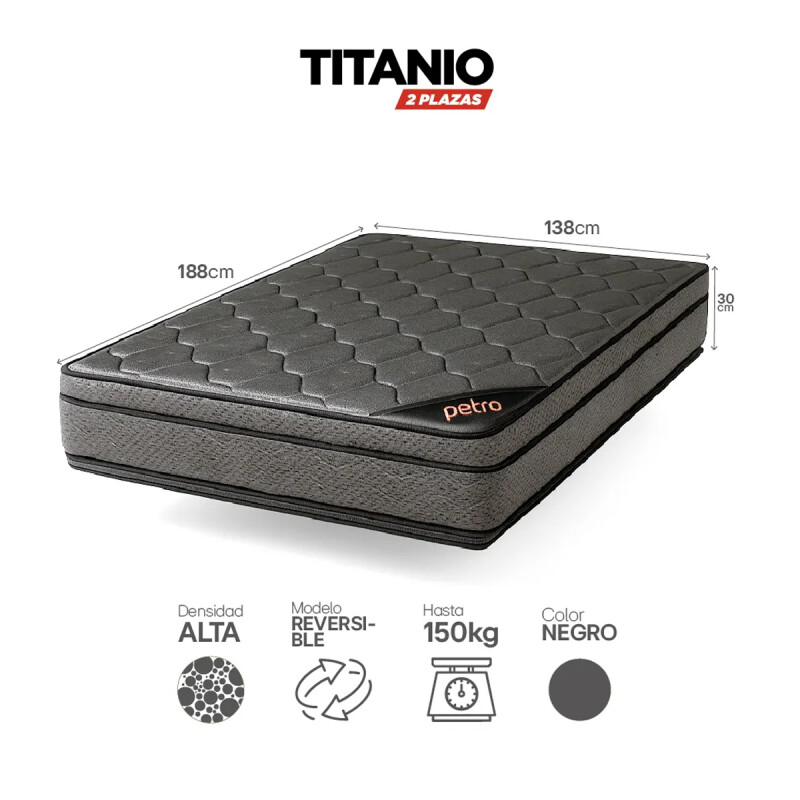 PAUSADO COLCHON PETRA TITANIO 2 PLAZAS NEGRO 138*188*30 Pausado Colchon Petra Titanio 2 Plazas Negro 138*188*30