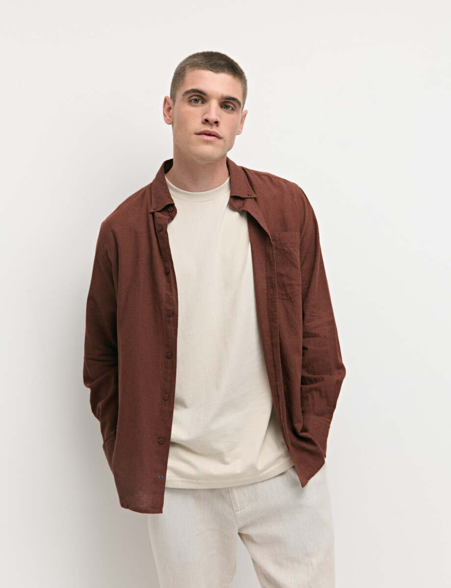 011665 CAMISA DE LINO HARRINGTON LABEL Terracota