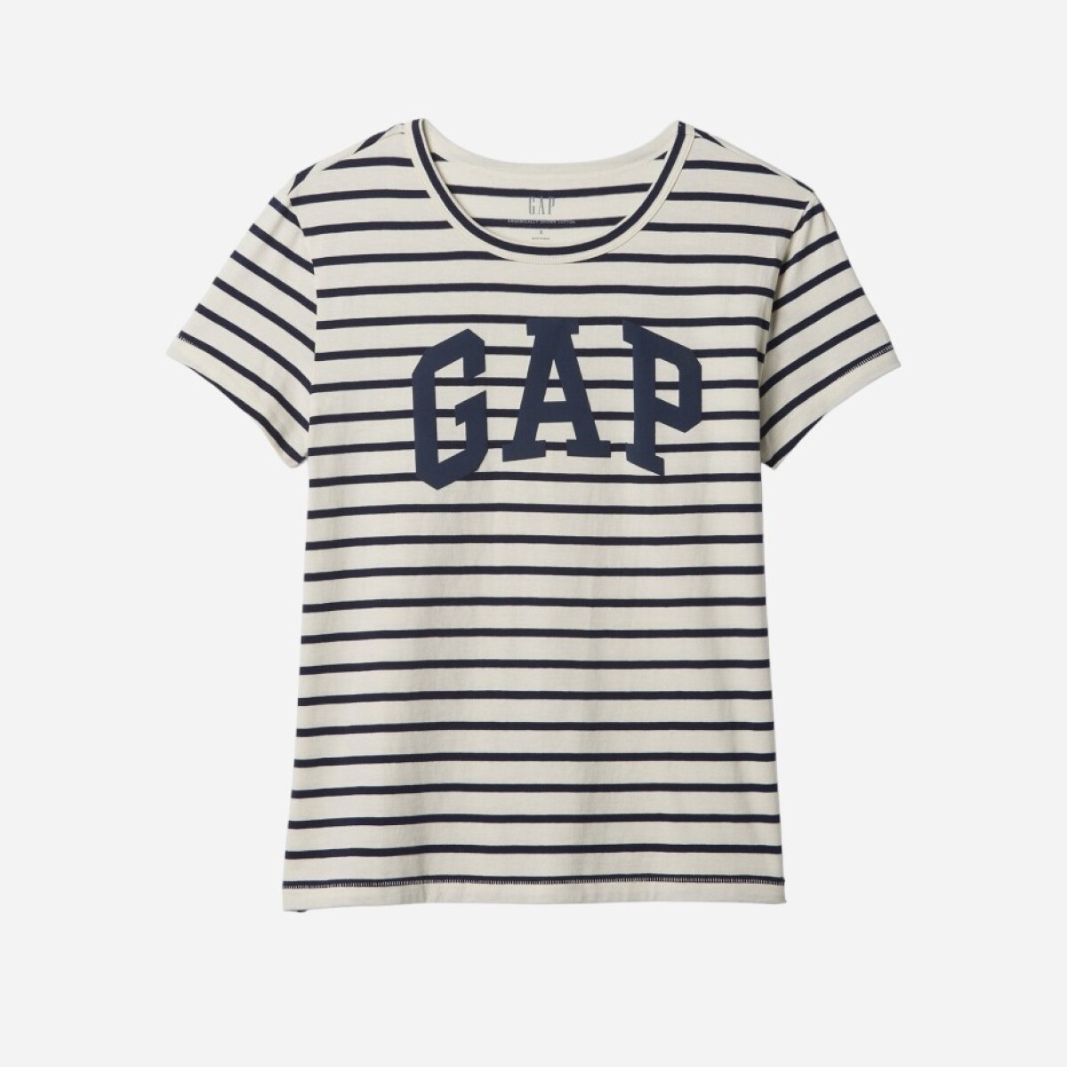 Remera Logo Gap Slub Mujer - White Black Stripe 