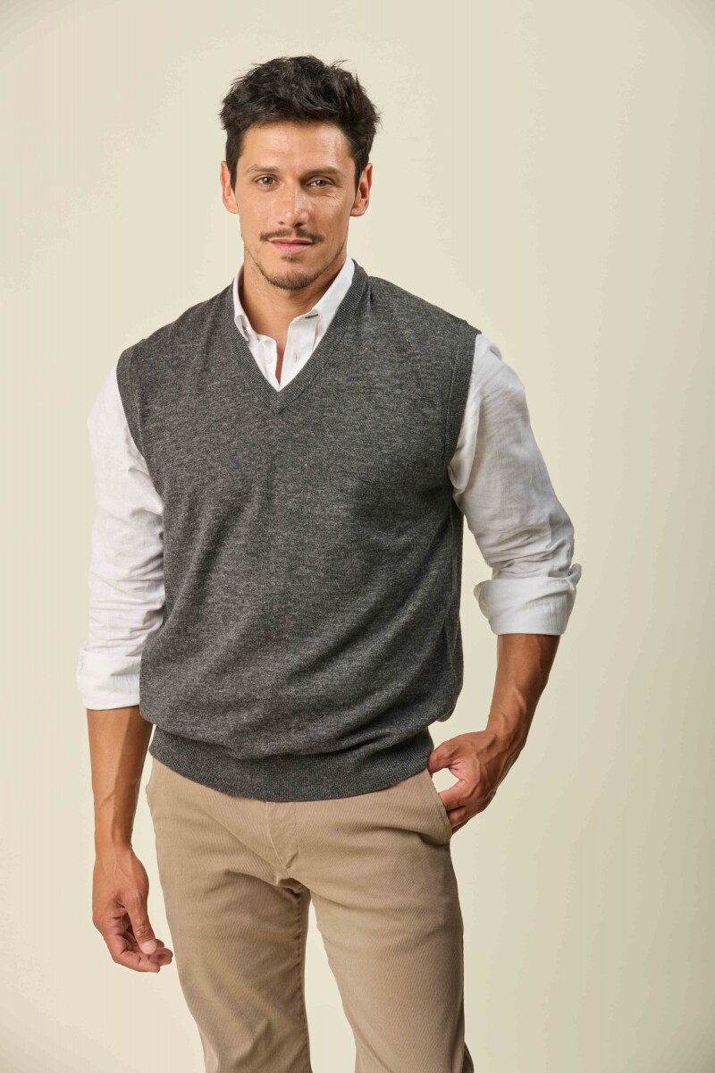 Chaleco Lambswool Escote V - Gris 