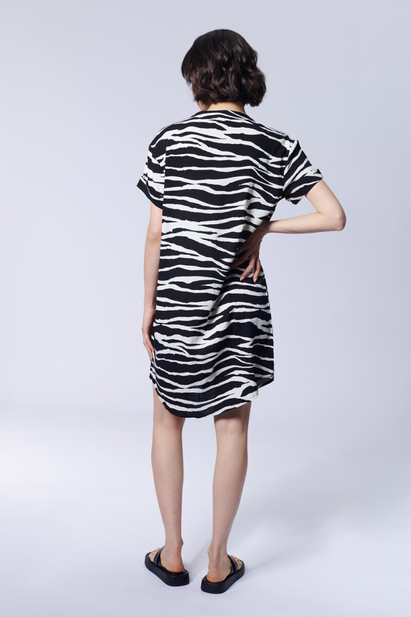 Vestido corto camisero Estampado Zebra Negro