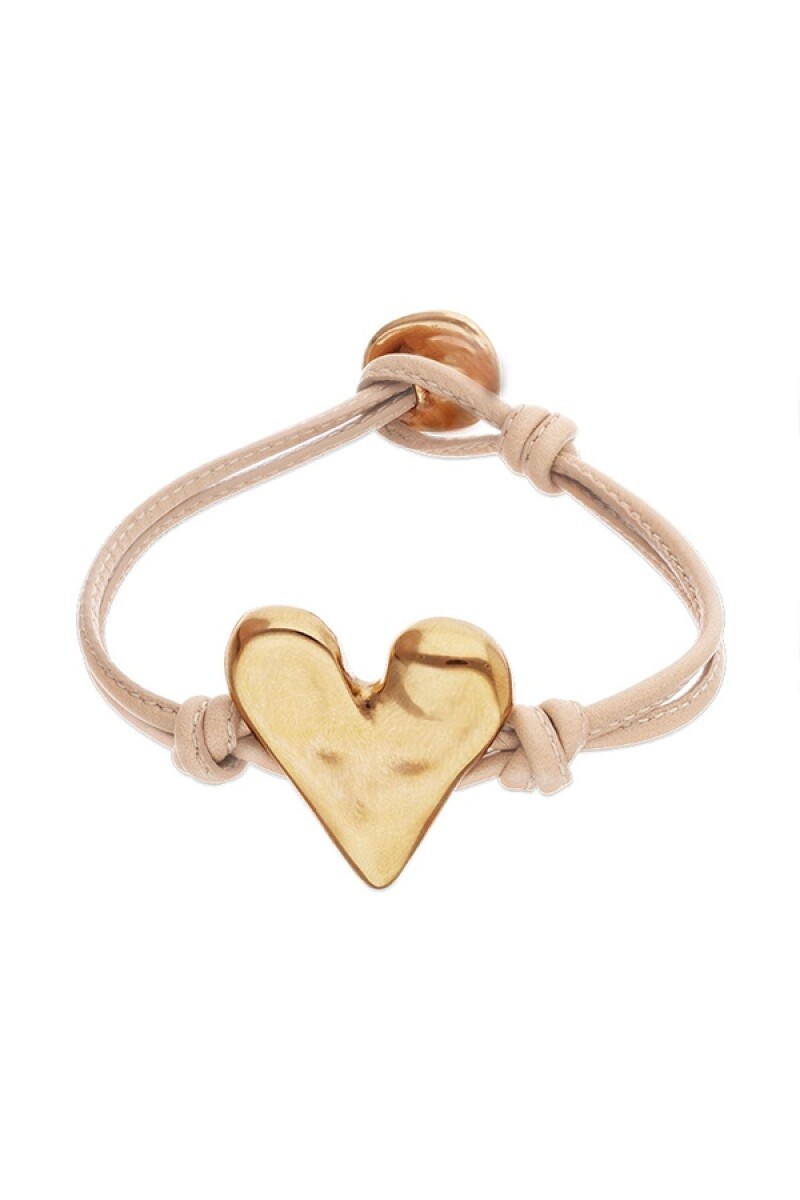 PULSERA DE CUERO CAMEL CON DETALLE DE CORAZÓN BAÑADO EN ORO 18K - Pulsera 