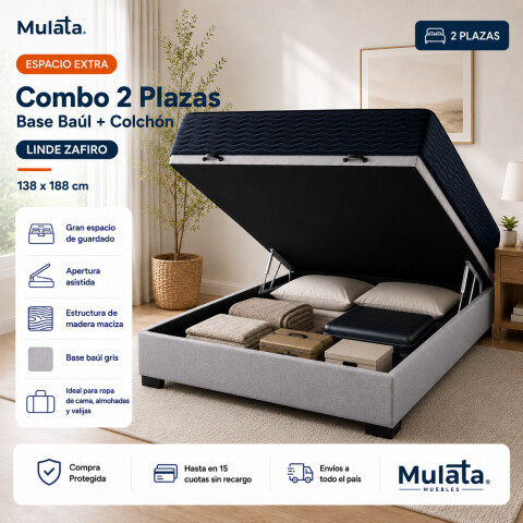 Sommier Baúl 2 Plazas Gris con Colchón Linde Zafiro 140x190 Firme Sommier Baúl 2 Plazas Gris con Colchón Linde Zafiro 140x190 Firme