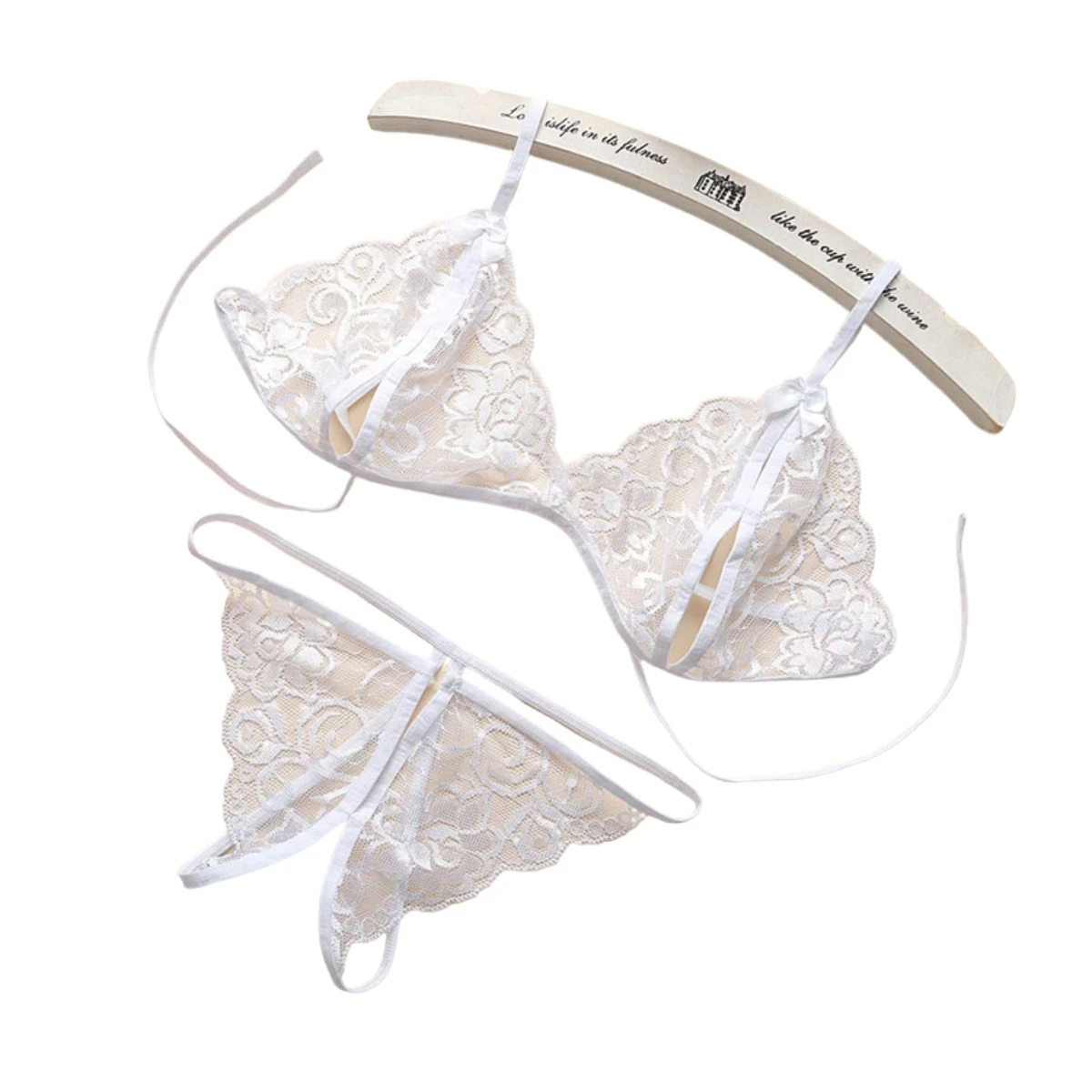 Conjunto Abierto De Encaje Sexy - Blanco 