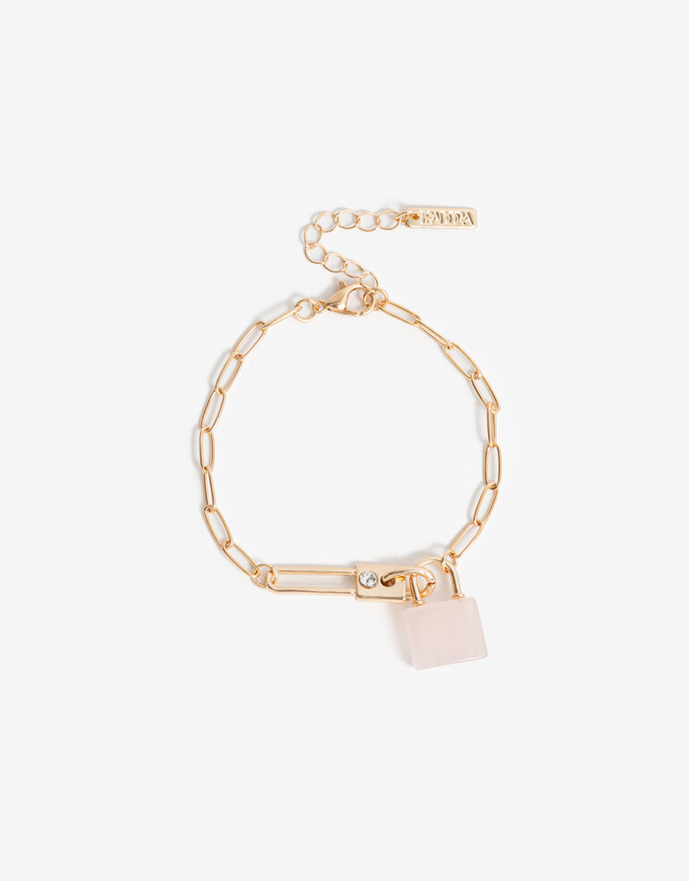 Pulseras Flexibles Piedra Pulsera Dije Candado Y Llave - Dorado