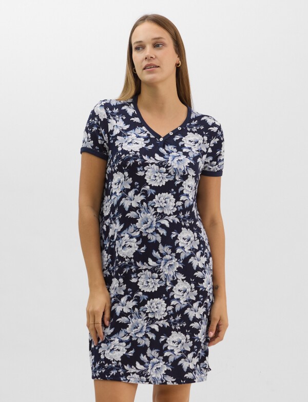 Camisón Con Textura Acanalada AZUL/MULTI