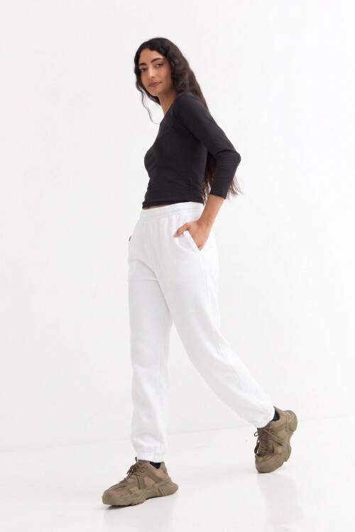 Pantalón dep clásico c/puños elásticos - UNISEX BLANCO
