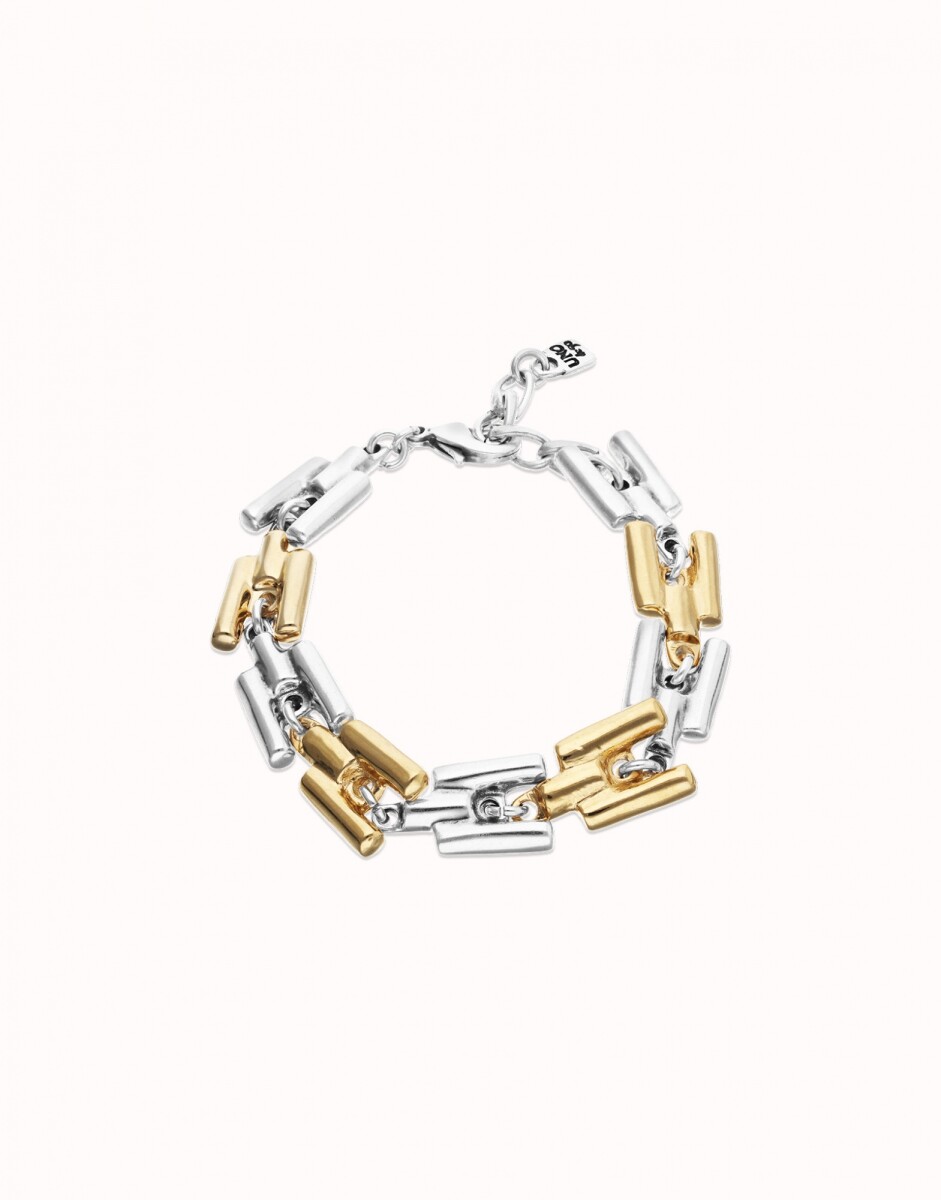PULSERA DE ALEACIÓN DE METALES BAÑADA EN MITAD PLATA DE LEY MITAD ORO 18K CON ESLABONES - Pulsera 