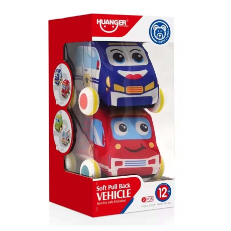 Set 2 Autitos de Peluche Autos en Tela Blandos Bebé Huanger Azul/rojo