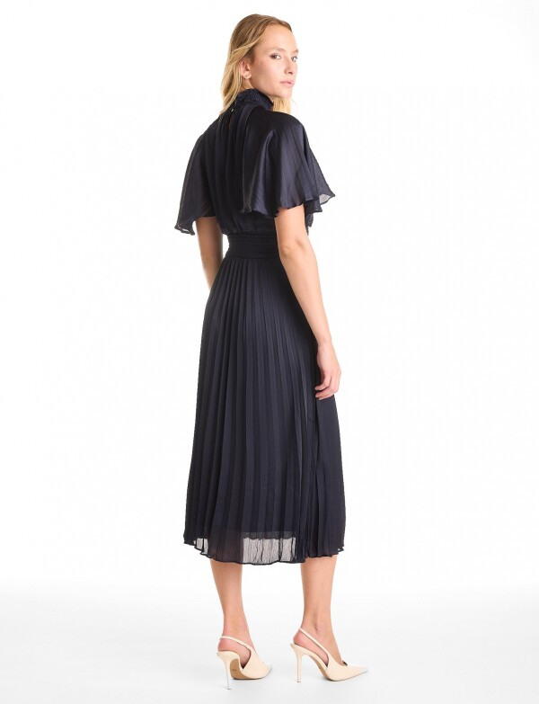 Vestido Saten Plisado MARINO