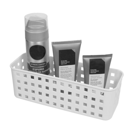 Caja Cesto Organizador Plástico Calado Quadratta 27x11x8Cm Blanco