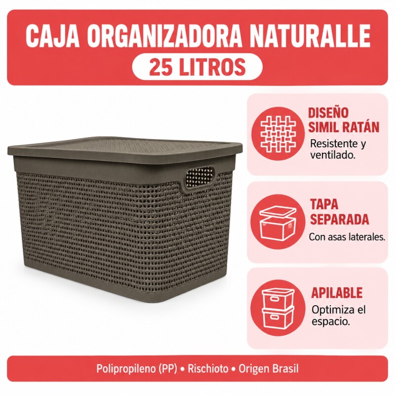 Set x2 Caja simil ratán 25 lts CHOCOLATE