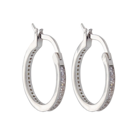 Par de aros de plata 925 rodinada con circonias. Par de aros de plata 925 rodinada con circonias.