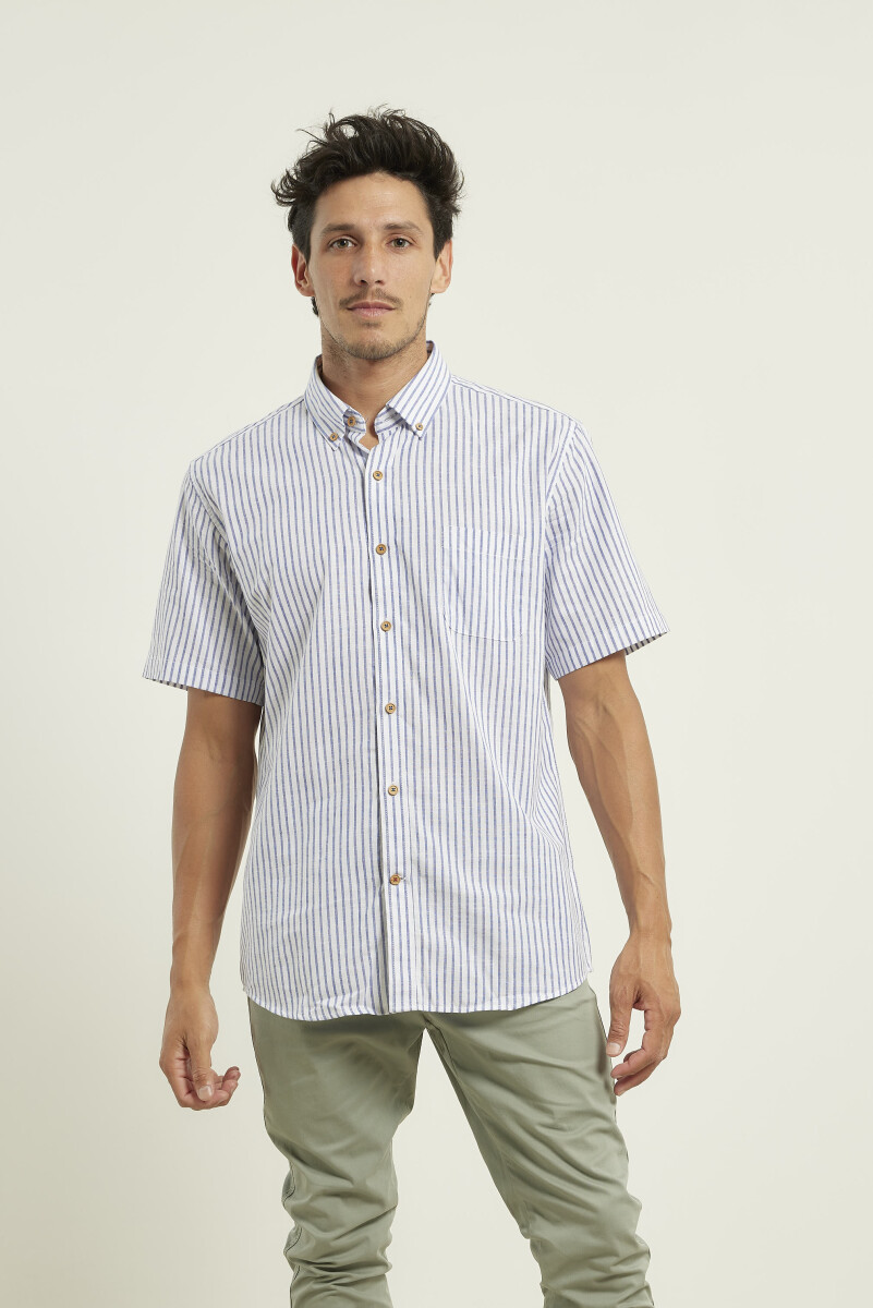 CAMISA HARRINGTON LABEL - Azul Melange / Blanco 