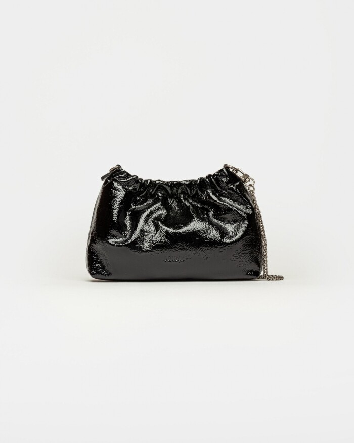 Mini Bag Gina en cuero charol arrugado Negro