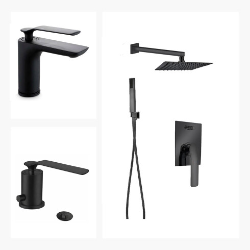 Juego Grifería Modena Lavatorio Bajo Y Bidet NEGRO