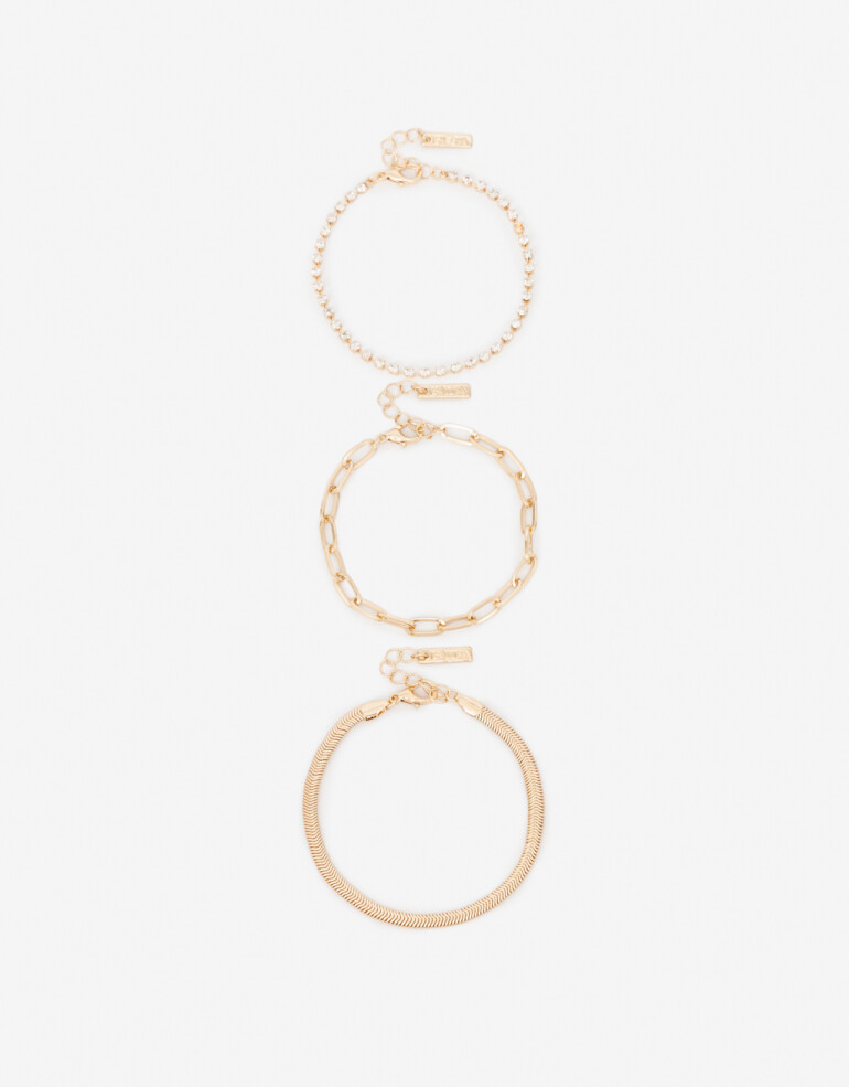 Pulseras Flexibles Sets Strass Set De Pulseras De Metal Y Strass. - Dorado