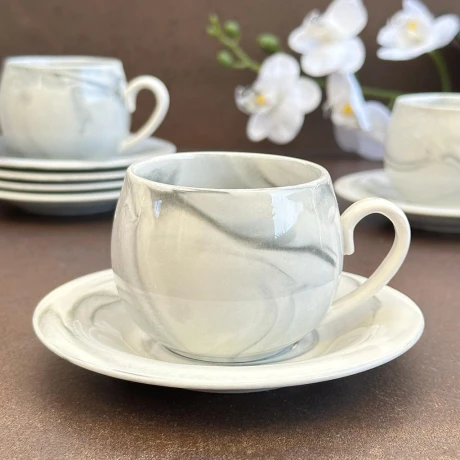 Juego De Tazas Café Con Platillos 12 Piezas Gris 150ML Juego De Tazas Café Con Platillos 12 Piezas Gris 150ML