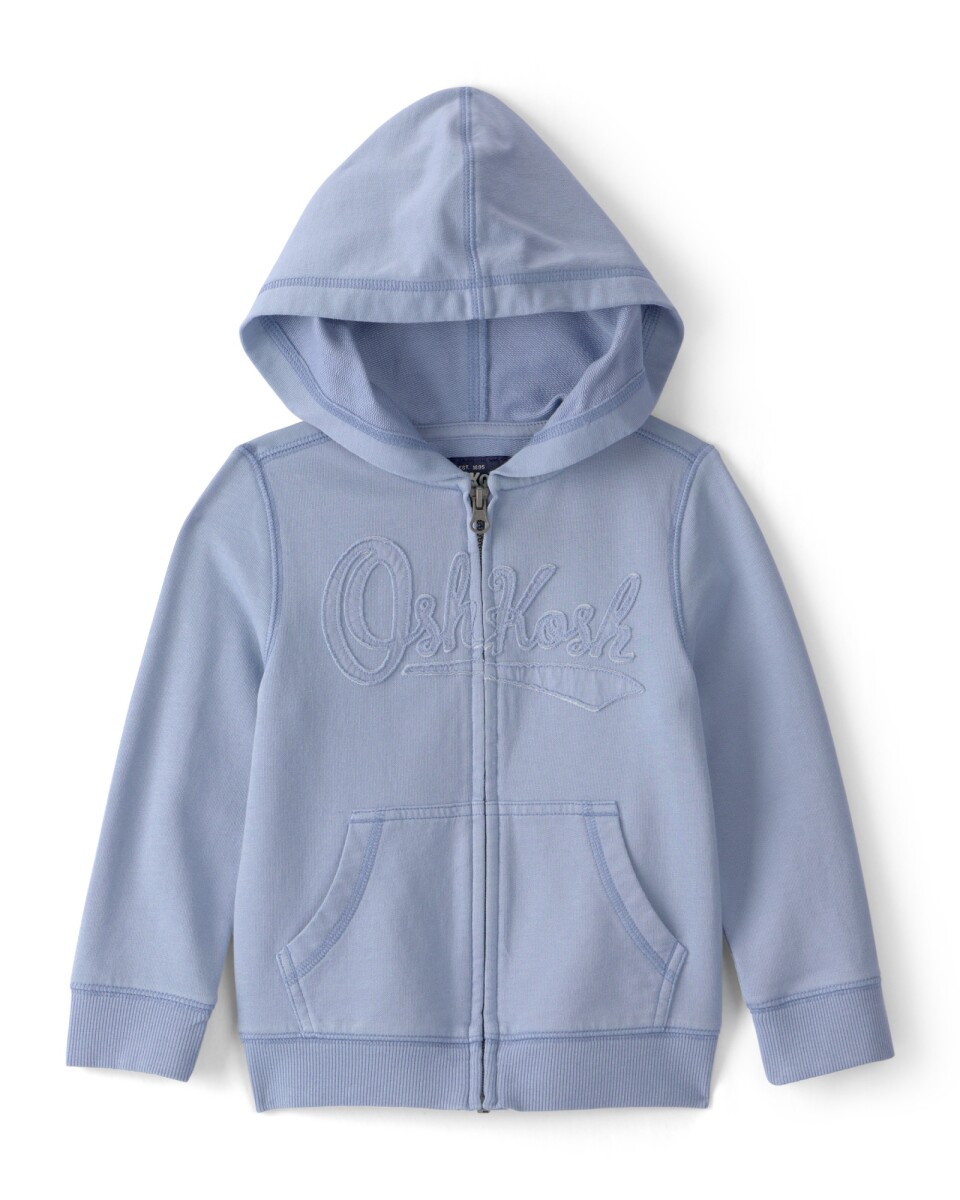 Campera de algodón, azul, con capucha y logo 
