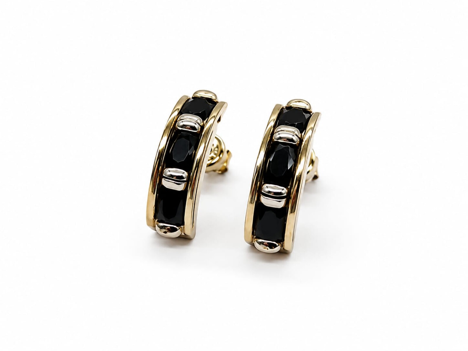 Caravanas plata y oro con zirconias negras 