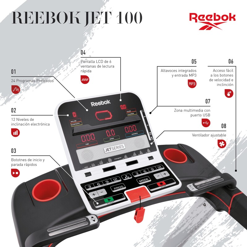 Caminador eléctrico plegable Reebok Jet 100 Serie+ Bluetooth Blanco