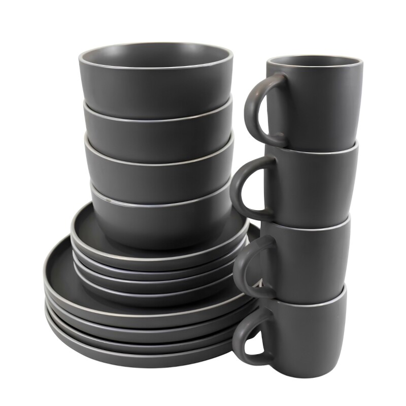 Juego vajilla 16 piezas Cerámica GRIS