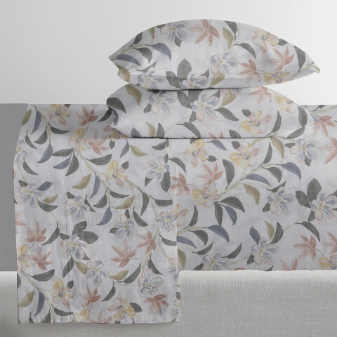 Juego Sábanas Queen Size Bukara 100% Microfibra 244 FLORES BEIGE