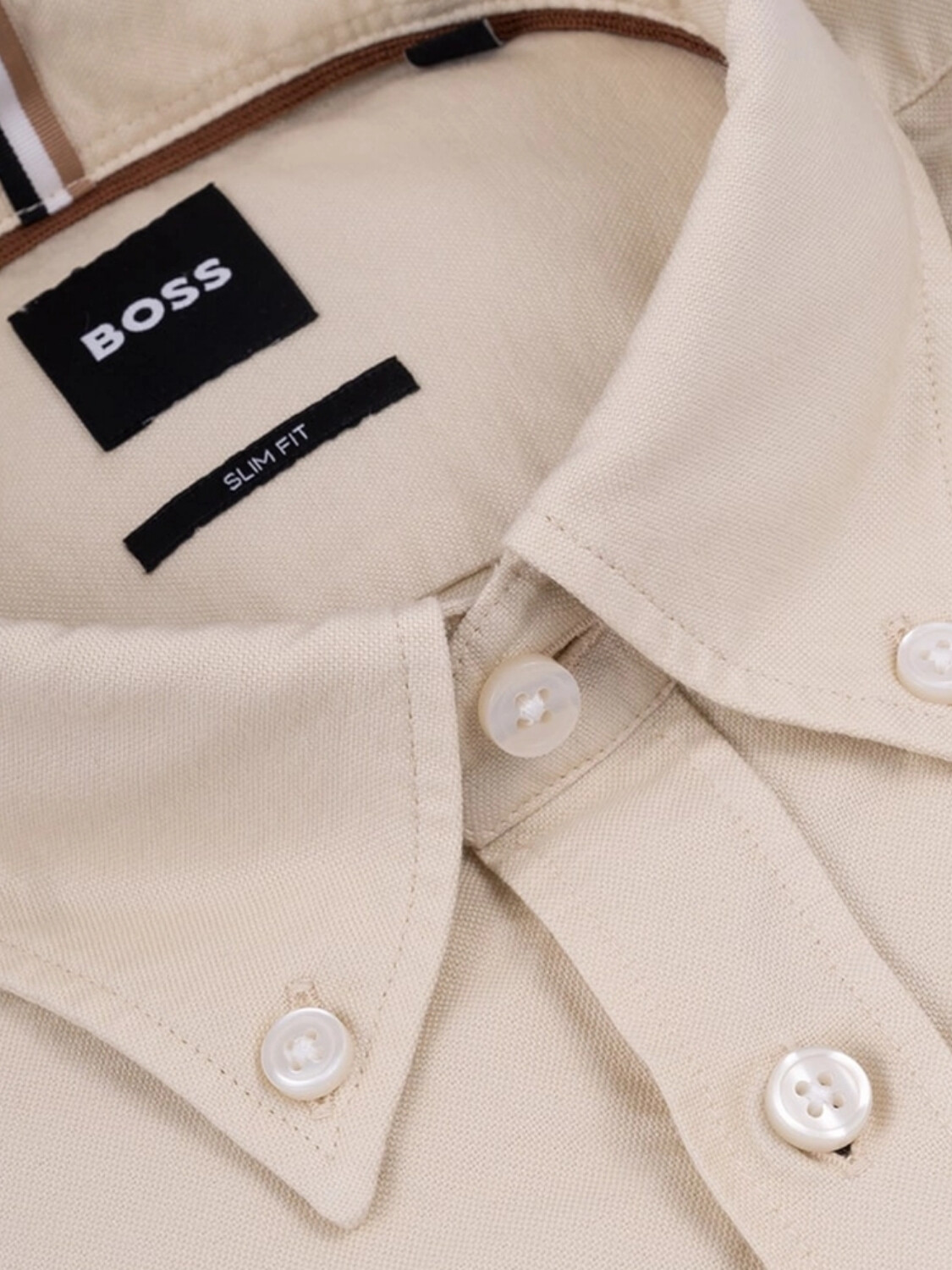 BOSS - Camisa Slim Fit Oxford Blanco Abierto