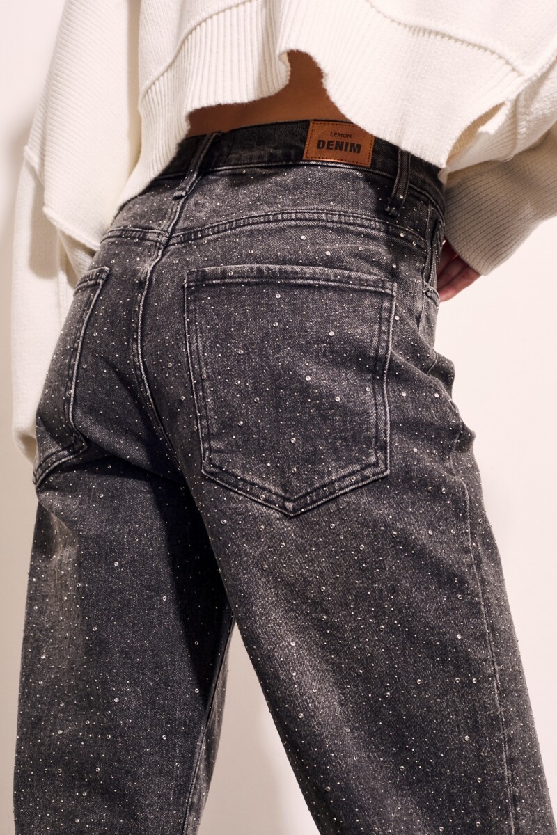 Jean Recto Apliques Negro