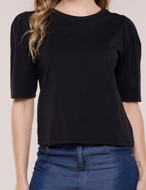 Remera De Algodón Con Mangas Abullonadas NEGRO