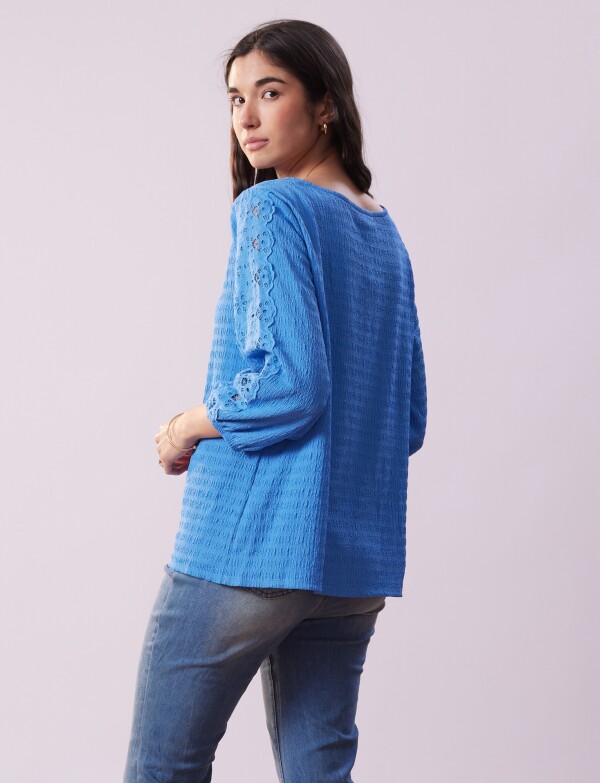 Blusa Broderie CELESTE OSCURO
