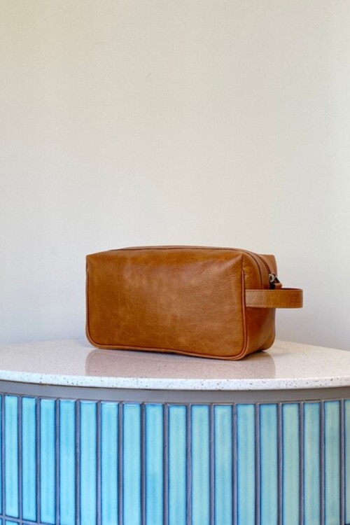 Necessaire grande en cuero Brandy