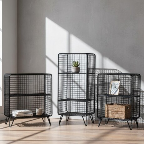 Rack enrejado dos estantes rectangular Negro