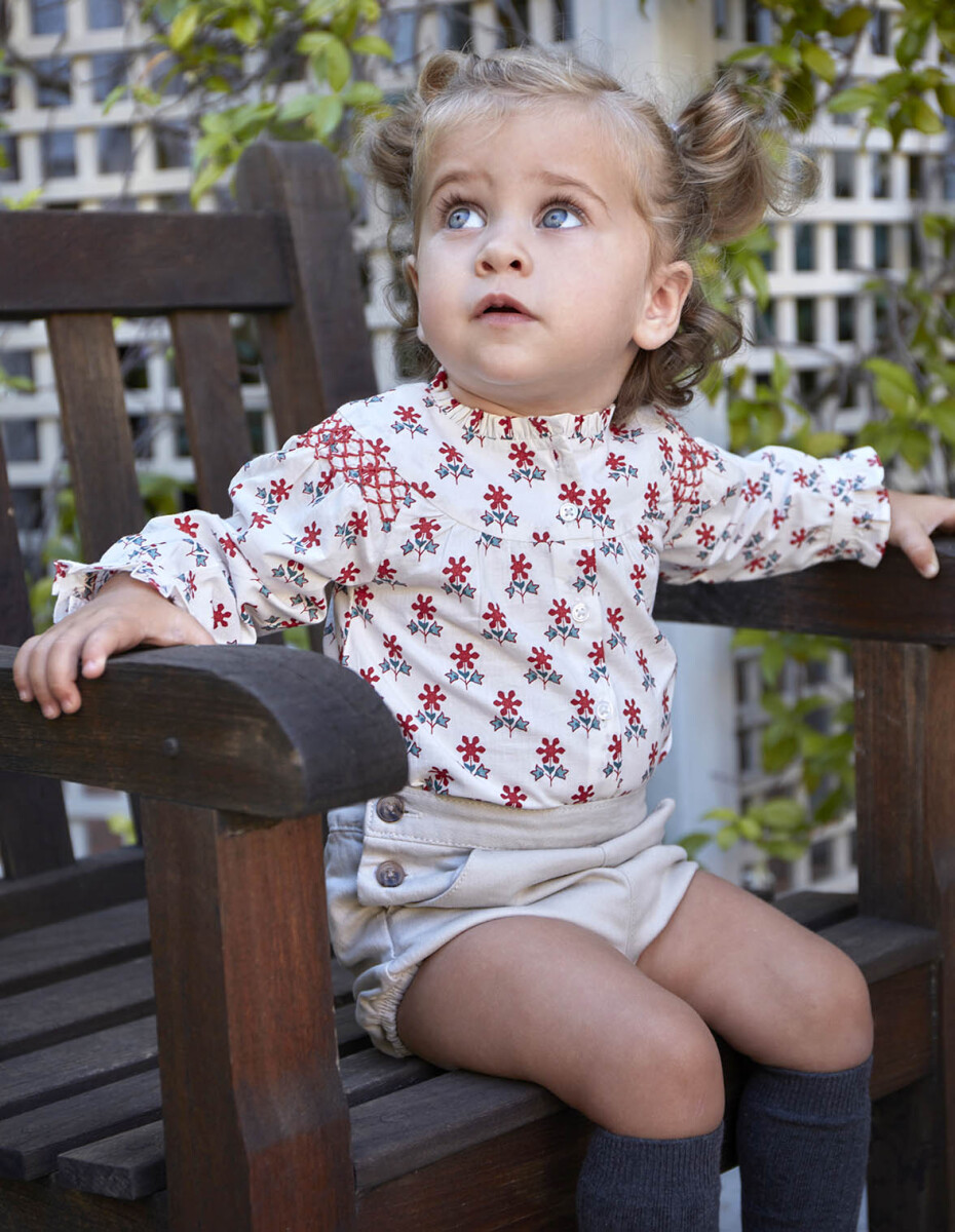 Camisa Estampada Con Bordado En Hombro - Blanco Roto 