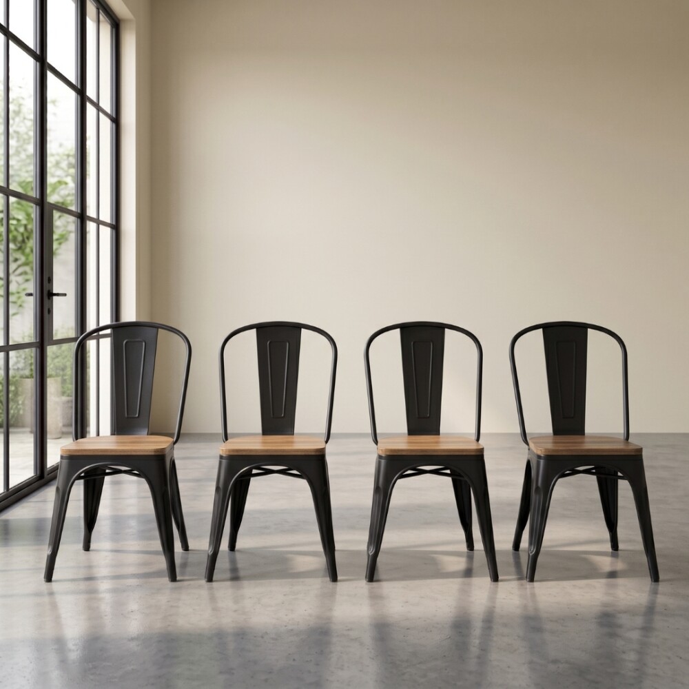 Silla Tolix Pack 4 unidades Metálica Asiento En Madera Negro