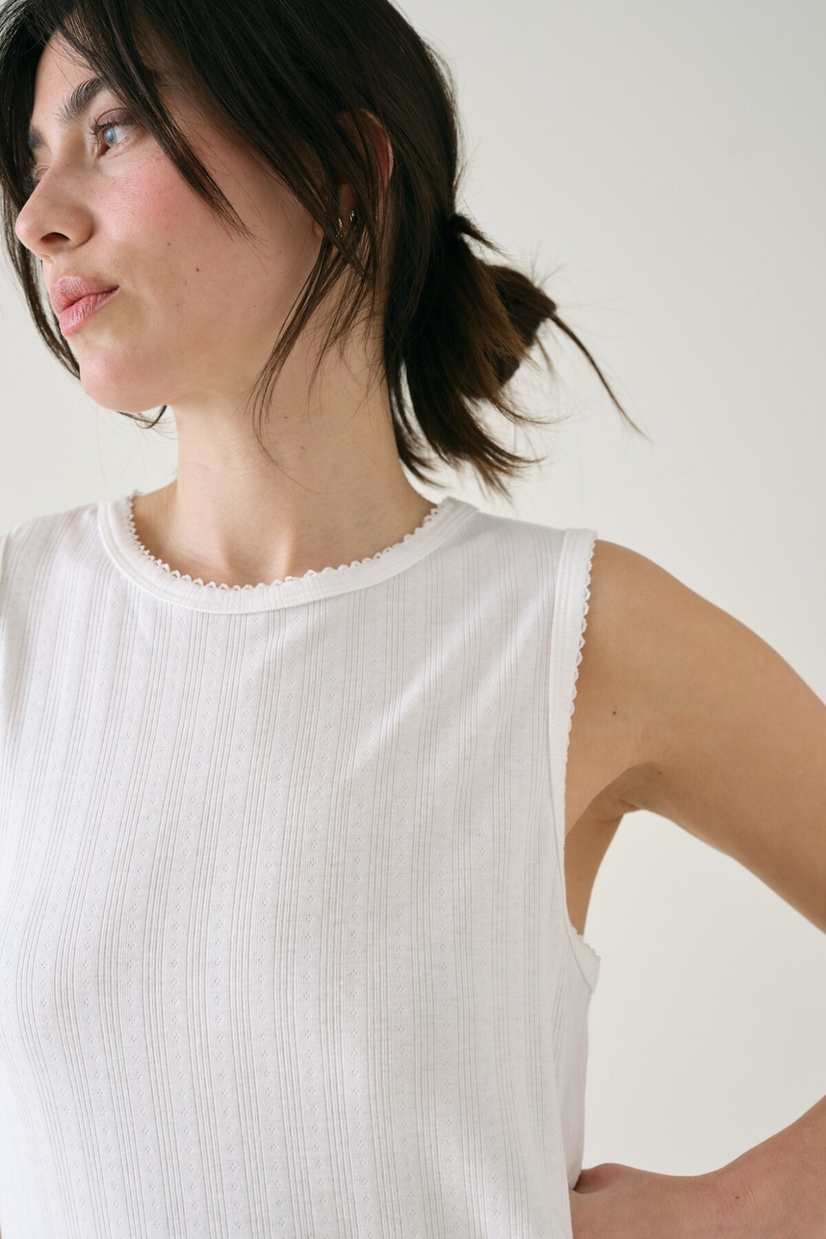 Camisón Sin Manga Pointelle Blanco