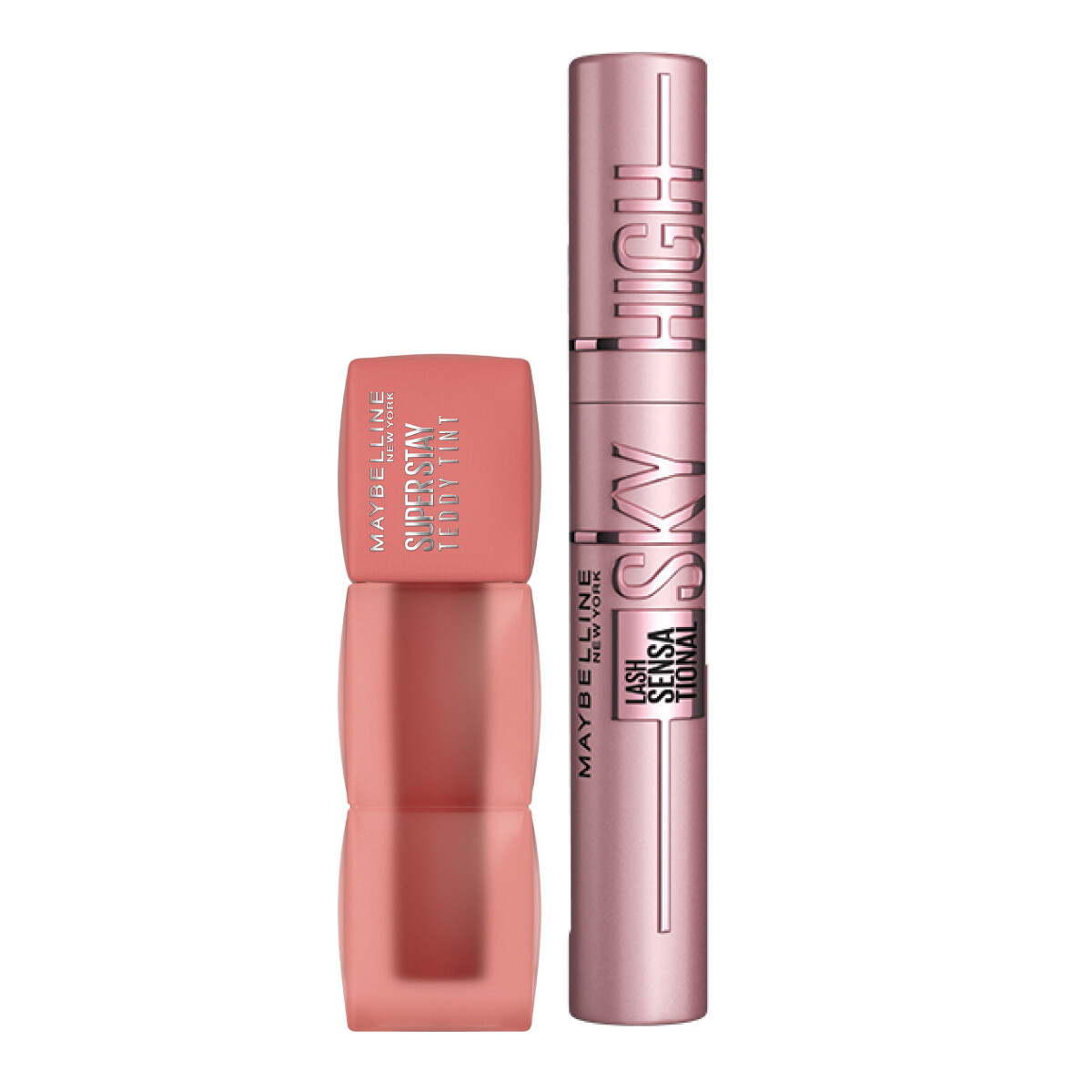 Pack Maybelline New York - Máscara De Pestañas Sky High + Labial SuperStay Teddy Tint Skinny Dip 