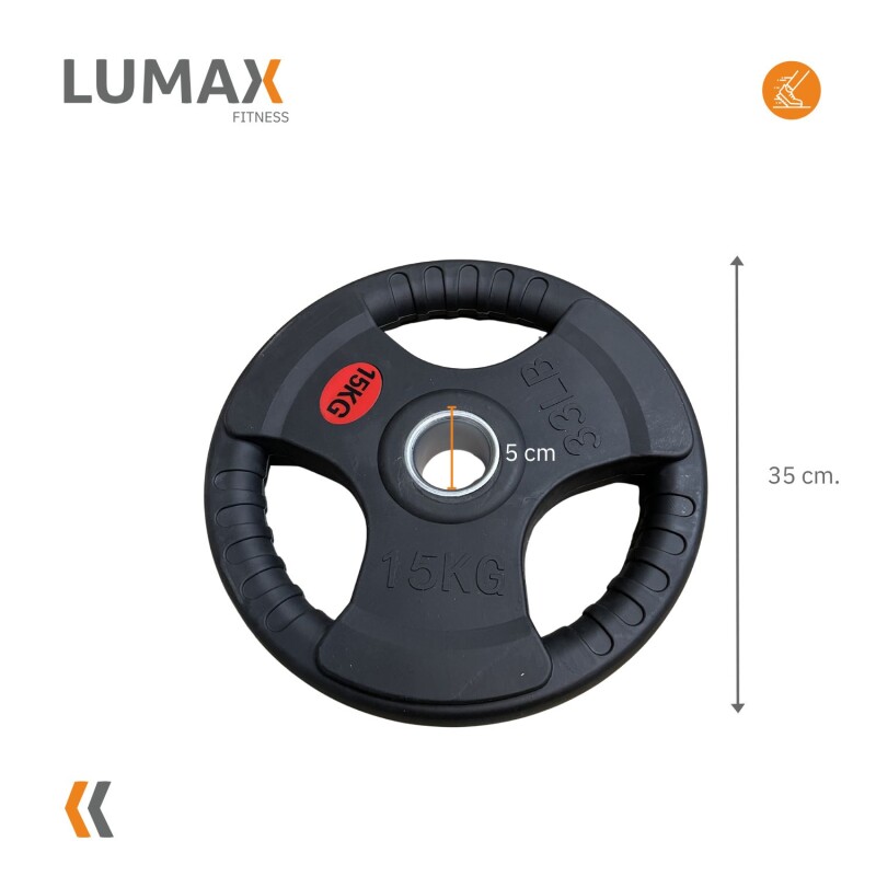 Disco Pesa Olímpica Recubierta Lumax con 3 Agarres 15KG Disco Pesa Olímpica Recubierta Lumax con 3 Agarres 15KG