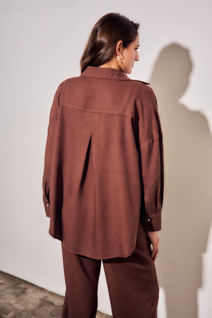Camisa Con Lino Chocolate
