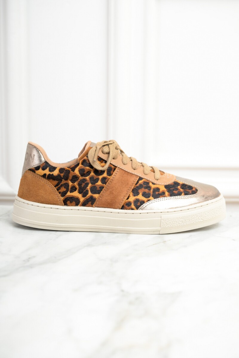 Zapatilla Cuero Animal Print - Marron 