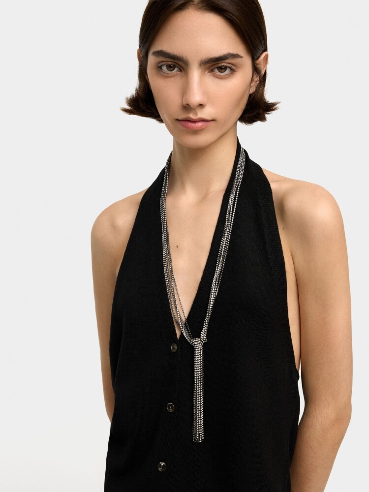 Collar Múltiple Con Cristales plateado