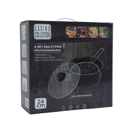 Olla freidora con colador y tapa de vidrio Olla freidora con colador y tapa de vidrio