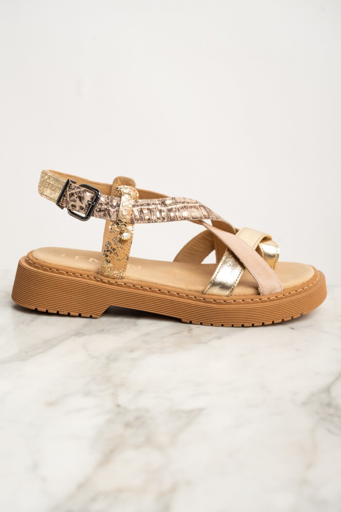 Sandalia Cuero Combinada Rosa