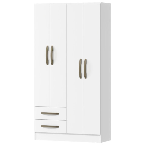 Ropero Blanco 4 puertas 2 cajones con estantes y perchero 172x90x35 cm Interior Natural Ropero Blanco 4 puertas 2 cajones con estantes y perchero 172x90x35 cm Interior Natural