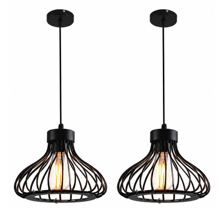 Pack x2 Lámparas Colgante Jaula Metal E27 Vintage Deco Retro Negro