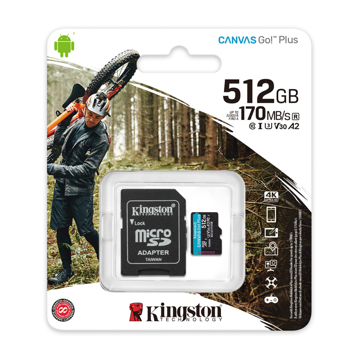 TARJETA MICRO SD FLASH KINGSTON CANVAS Go PLUS 512GB 170MB/s R CLASE 10 Negro