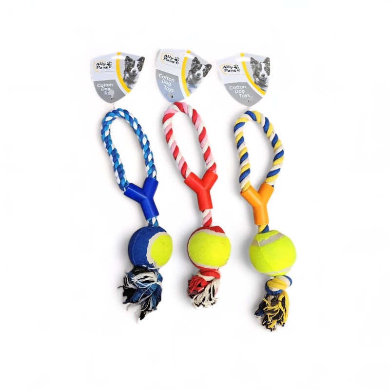 JUGUETE CON CUERDA Y PELOTA PARA PERROS JUGUETE CON CUERDA Y PELOTA PARA PERROS